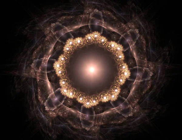 Soyut fraktal kırmızı arka plan ile kesişen daireler ve oval. disko ışıkları. Hareket illüstrasyon.