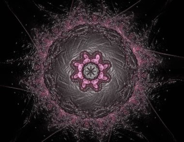 Soyut fraktal kırmızı arka plan ile kesişen daireler ve oval.