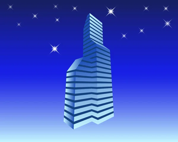 Felhőkarcoló éjszaka a csillagok ragyogó kék ég háttér. Vektoros illusztráció. — Stock Vector