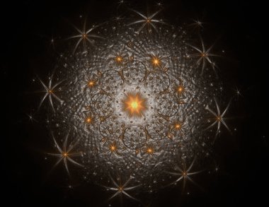 Soyut fraktal kırmızı arka plan ile kesişen daireler ve oval.