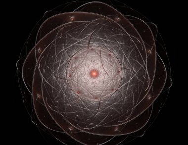 Soyut fraktal kırmızı arka plan ile kesişen daireler ve oval.