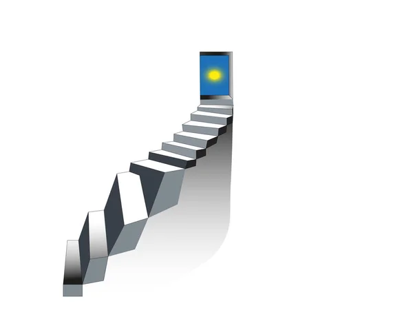 Passos. Escadaria para o céu. Escada de pedra realista com porta aberta. Ilustração vetorial. Conceito de escada . — Vetor de Stock