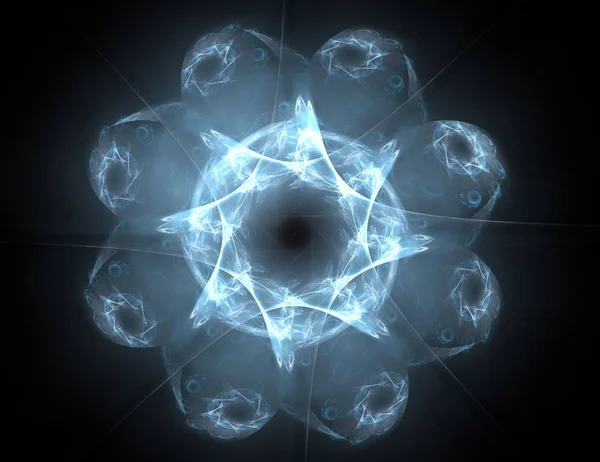 Partículas de formas fractais abstratas sobre o tema da ciência da física nuclear e design gráfico. Geometria qua futurista sagrado — Fotografia de Stock