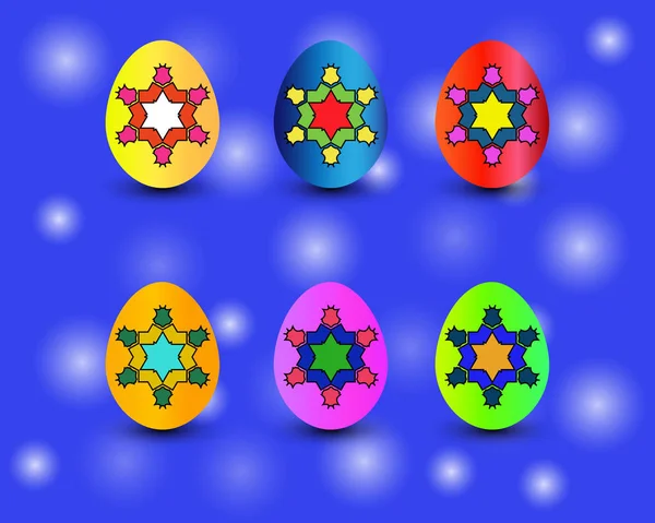 Vetor de ovos de Páscoa definido com cores e padrões. Ovos coloridos isolados em fundo colorido para elementos de férias de Páscoa . — Vetor de Stock