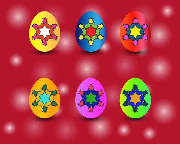 Ensemble vectoriel oeufs de Pâques avec couleurs et motifs. Oeufs colorés isolés sur fond coloré pour les éléments de vacances de Pâques . — Image vectorielle