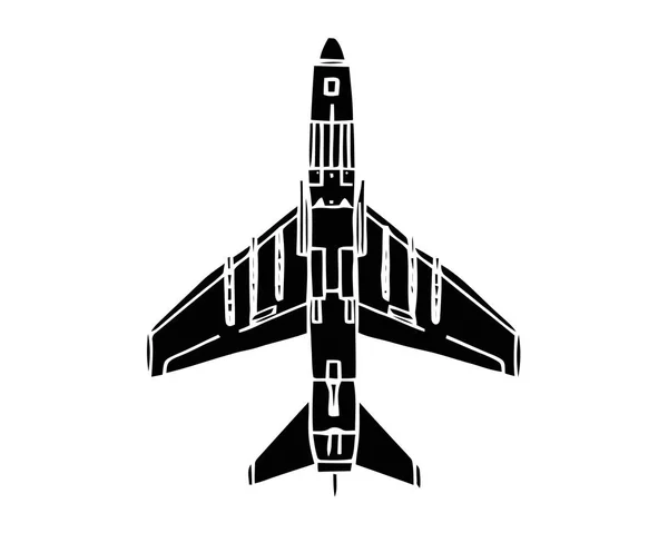 Askeri uçak beyaz arka planda siyah silüeti. Savaş uçağı. Vektör çizim. — Stok Vektör
