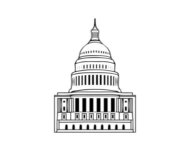 Beyaz arka planda Birleşik Devletler Kongre Binası Washington DC Amerikan Kongresi Beyaz Sembol Tasarımı
