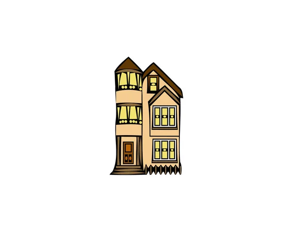 Family vacation house, mansion, real estate in rural area. Facade apartment house. — Stock Vector