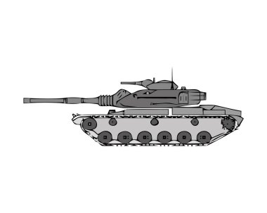 Askeri tank beyazda izole edilmiş. Cephede çarpışmak için tasarlanmış zırhlı bir araç. Ağır ateş gücü ve güçlü bir zırhı var.