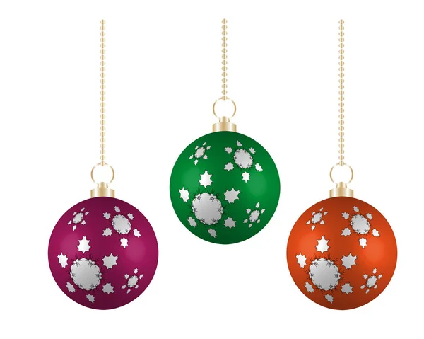 Palle di Natale in diversi colori appesi. Illustrazione vettoriale. — Vettoriale Stock