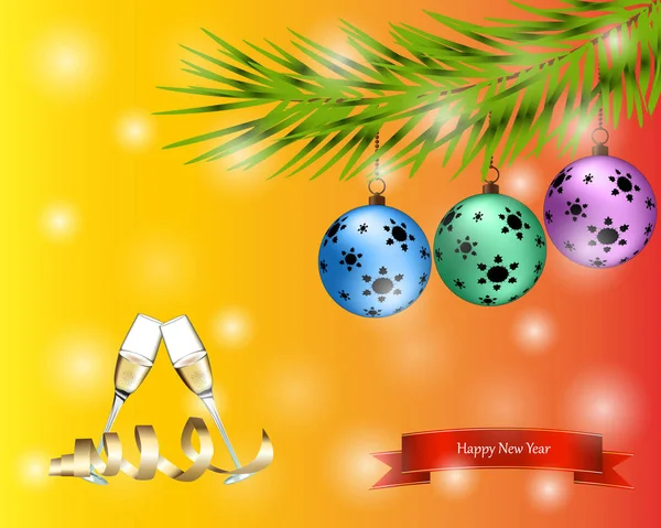 Abstraktní vánoční pozdrav s šampaňským a strom — Stockový vektor