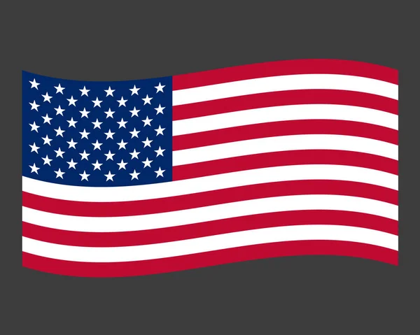 Ilustración vectorial de ondear bandera americana sobre fondo oscuro. Bandera de Estados Unidos . — Vector de stock