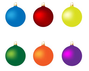 Renkli noel baloları. Münferit gerçekçi dekorasyon seti. Vektör illüstrasyonu.
