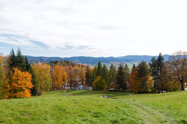 Sisli arazideki güzel sis dağlarının görkemli manzarası. Dramatik sıradışı sahne. Seyahat geçmişi. Güzellik dünyasını keşfetmek.