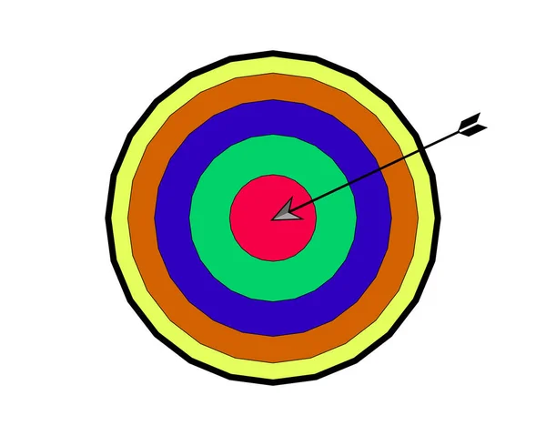 Blanco y flechas aisladas sobre fondo blanco. Flecha golpeando el objetivo. Concepto empresarial . — Archivo Imágenes Vectoriales