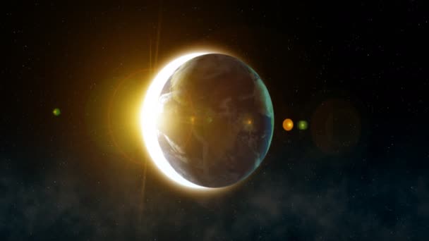 Mycket Detaljerad Realistisk Episk Soluppgång Över Planeten Jorden Nattskyline Utsikt — Stockvideo