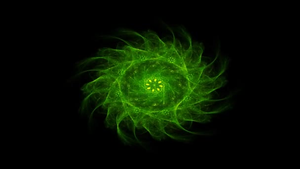 Éléments circulaires lumineux formant des figures coniques disposées en rangées sur fond noir, boucle sans couture. Animation. Fond futuriste abstrait néon avec des formes géométriques .