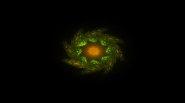 Siyah arkaplanda parlayan parçacıkların soyut hareket renkli küreleri. Animasyon titreşen noktalar dizisi veya dijital enerji topu.
