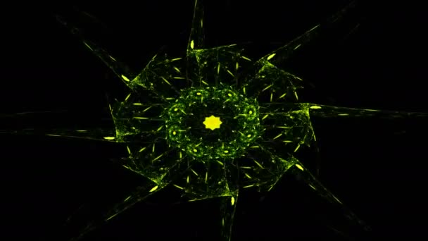 Éléments circulaires lumineux formant des figures coniques disposées en rangées sur fond noir, boucle sans couture. Animation. Fond futuriste abstrait néon avec des formes géométriques .