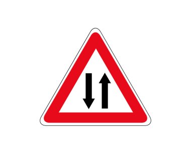 Vector Regulatory signs of Give way to oncoming vehicles isolated on white background. Traffic Sign. Road signs.