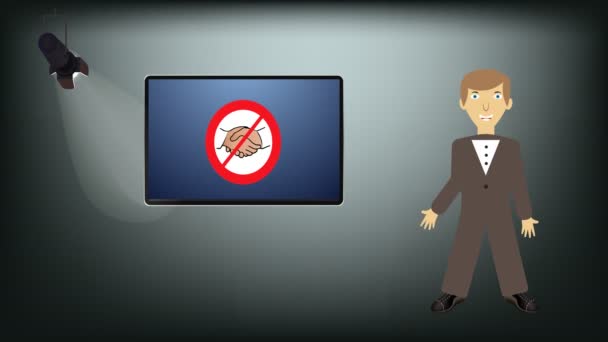 Man Showing Protection Coronavirus Covid Handshake Icon Red Forbidden Sign — Stock Video