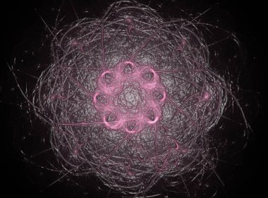 Soyut bir bilgisayar koyu arkaplanda modern fraktal tasarım üretti. Soyut fraktal renk dokusu. Dijital sanat. Soyut Form ve Renkler. Tasarımınız için soyut fraktal element deseni. Dinamik şekilli yumuşak renk üçgeni spirali