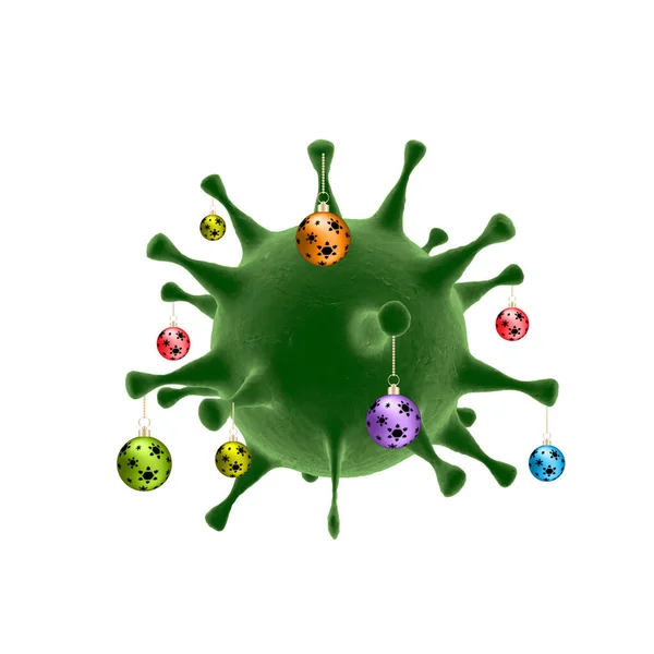 Rendering Covid Virus Decorated Colorful Christmas Flasks — Stock Photo, Image