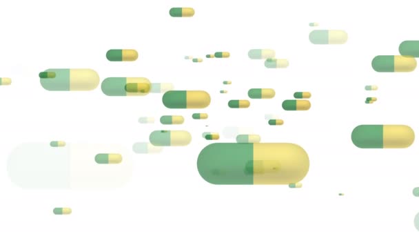 Κινούμενα Πράσινα Και Κίτρινα Χάπια Κάψουλα Που Φέρουν Προς Την — Αρχείο Βίντεο
