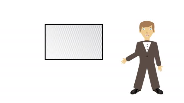 Business Man Coach Teacher Consultant Pointer Stick Showing Presentation Blank — Stock Video