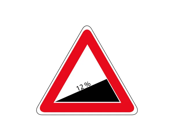 Verkehrszeichen Steile Straße Auf Weiß Warnschild Vor Anstieg Prozent — Stockvektor