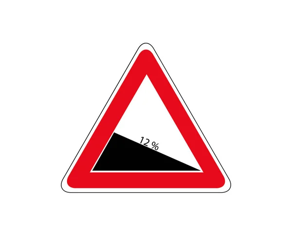 Traffic Road Sign Steep Road White Warning Sign Decline Percent — Stock Vector