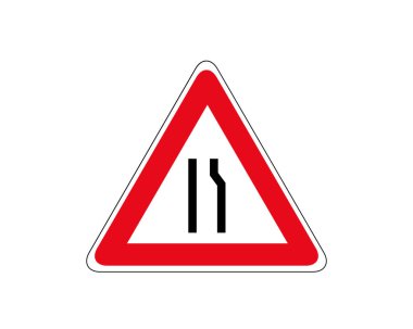 Yol tabelası. Bir tarafta dar yol var. Vektör çizimi. Trafik işareti konseptinin vektör tasarımı