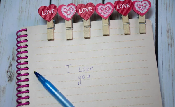 Valentines Day Background Notebook Pencil — 스톡 사진