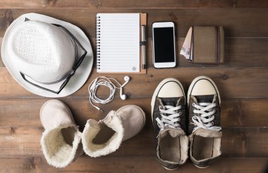 Seyahat hazırlıkları ahşap tablo