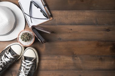 Seyahat ekipman Üstten Görünüm 