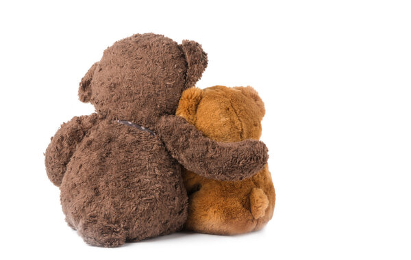 two teddy bear hugging isolated 