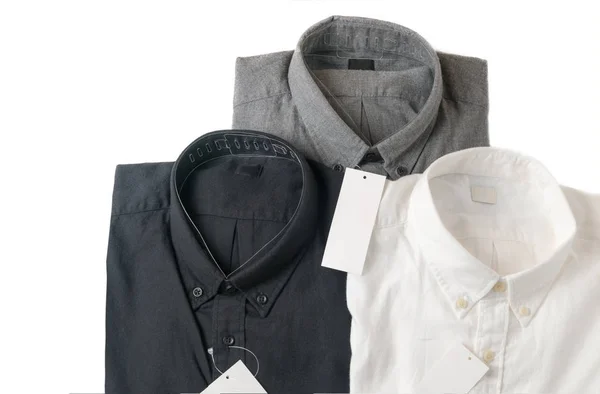 Biały, szary i czarny shirt z pusty tag cena — Zdjęcie stockowe