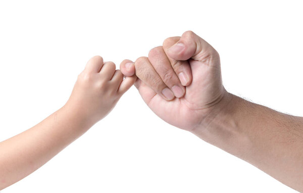 father and daughter hand making promise as a friendship isolated