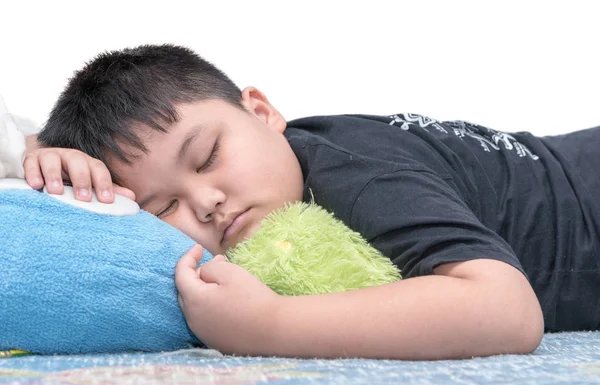 Fette Junge schlafen isoliert auf weiß — Stockfoto