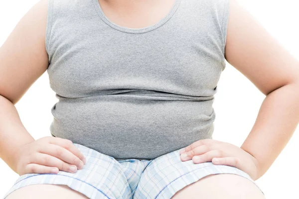 Obese fat boy overweight. Tight shirt of vest isolated — Stock Photo, Image