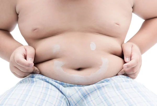 Obeso gordura menino isolado no fundo branco — Fotografia de Stock