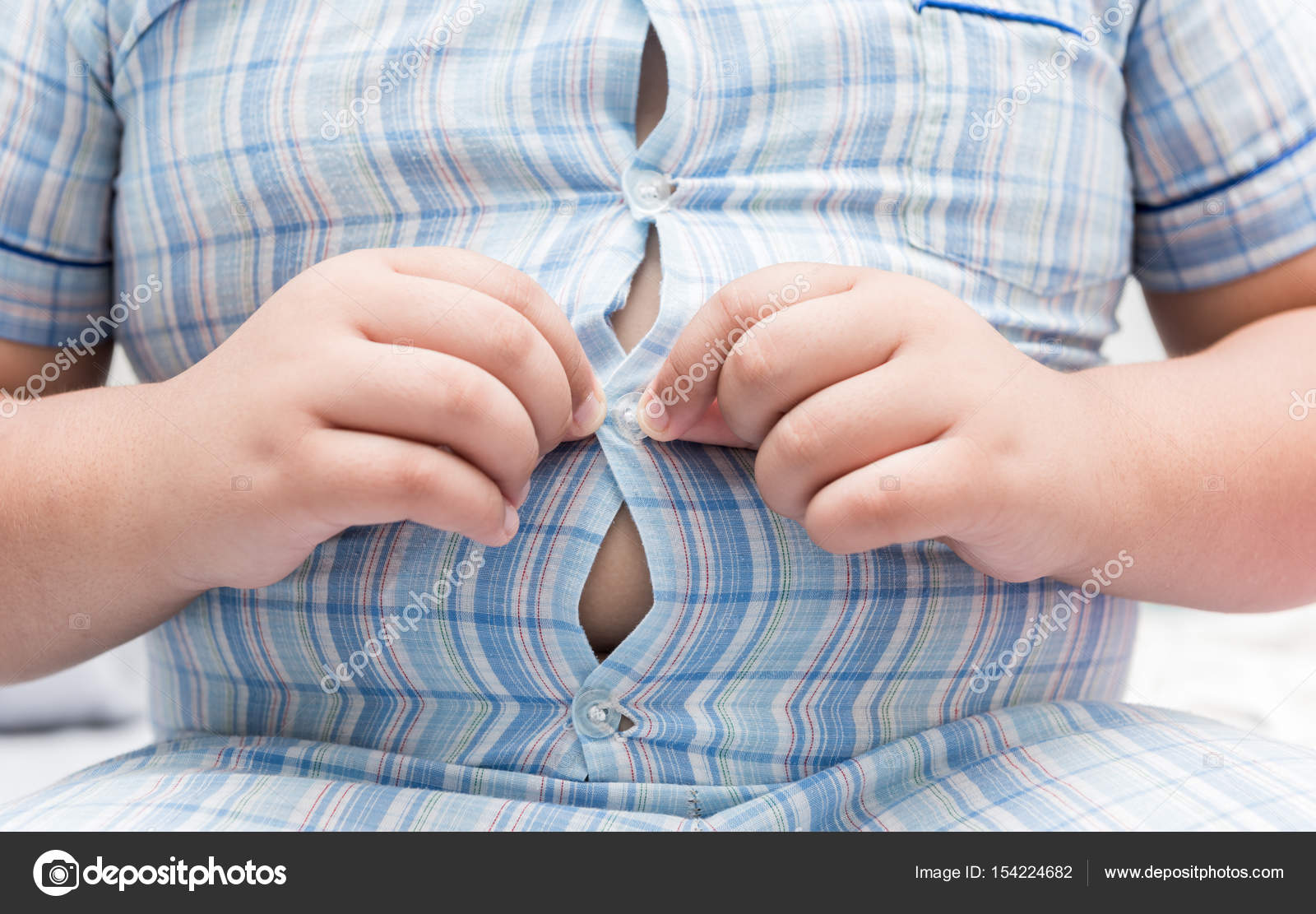 Obese fat boy overweight. Tight shirt of pajamas ⬇ Stock Photo, Image by © kwanchaichaiudom #154224682