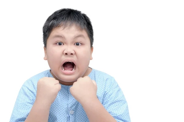 Niño gordo feliz o satisfecho, rostro complacido aislado — Foto de Stock