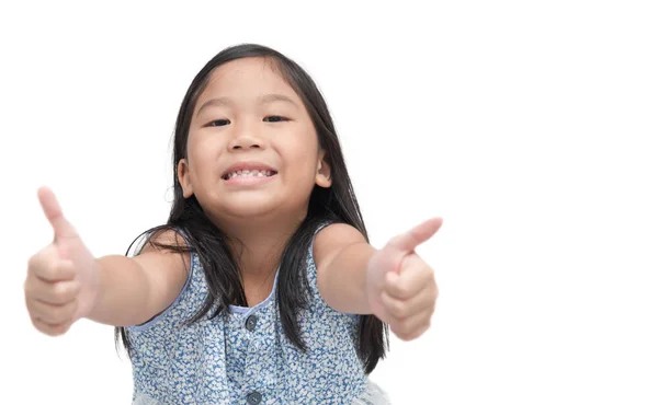 Feliz asiático bonito menina mostrando polegares até gesto — Fotografia de Stock