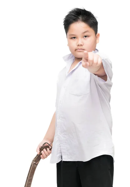 Chlapec gangster student držení pás, samostatný — Stock fotografie