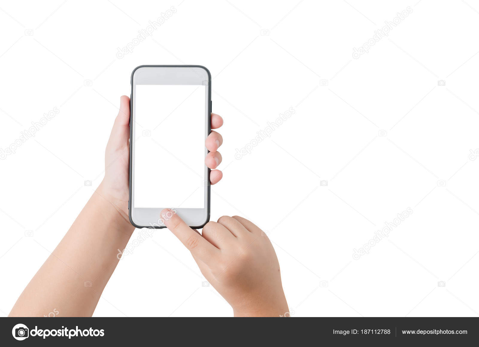 child hand hold mobile phone and touch on screen stock photo c kwanchaichaiudom 187112788 https depositphotos com 187112788 stock photo child hand hold mobile phone html