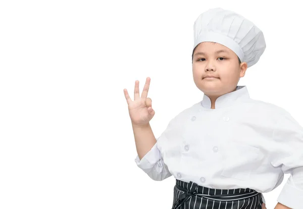 Fat boy chef cook showing ok sign — Stock Photo, Image