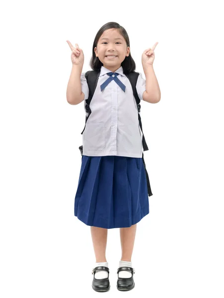Bonito asiático menina estudante no uniforme sorriso — Fotografia de Stock