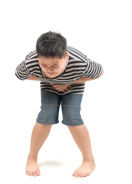 Obézní chlapec s těžkou bolestí břicha a křičí nebo potřebují p — Stock fotografie
