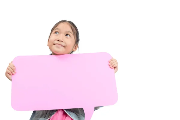 Porträt der niedlichen asiatischen Mädchen mit leeren rosa Sprechblase Iso — Stockfoto